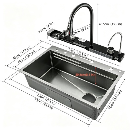 Fregadero Inteligente de Acero Inoxidable 76 cm con Accesorios