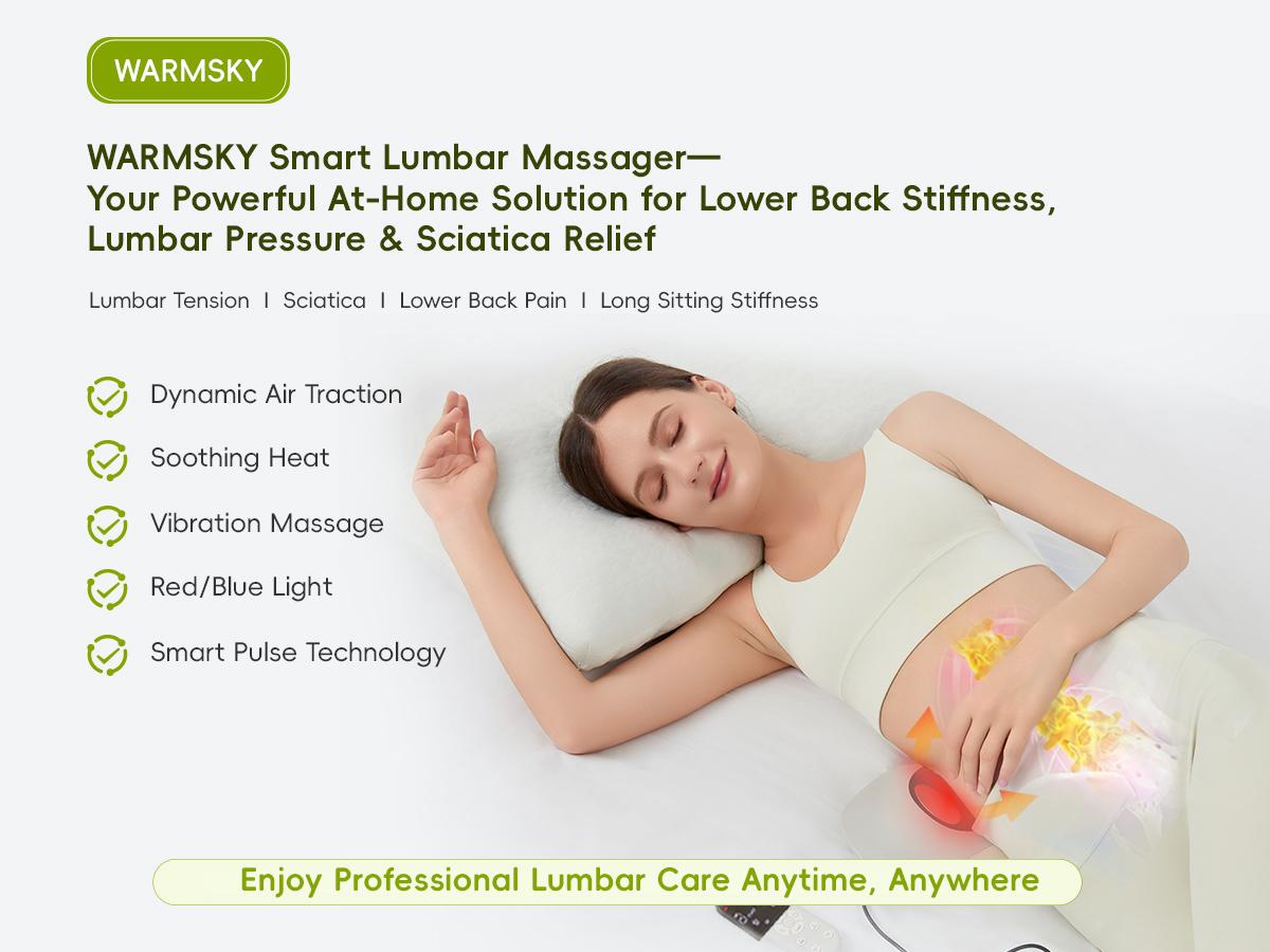 Spinal Decompression Massager with Soothing Warm Therapy & Air Traction &ndash;WARMSKY Smart Lower Back Device for Sciatica Support, Lumbar Pressure & Stiffness Relief &ndash; Thoughtful Gift for Parents