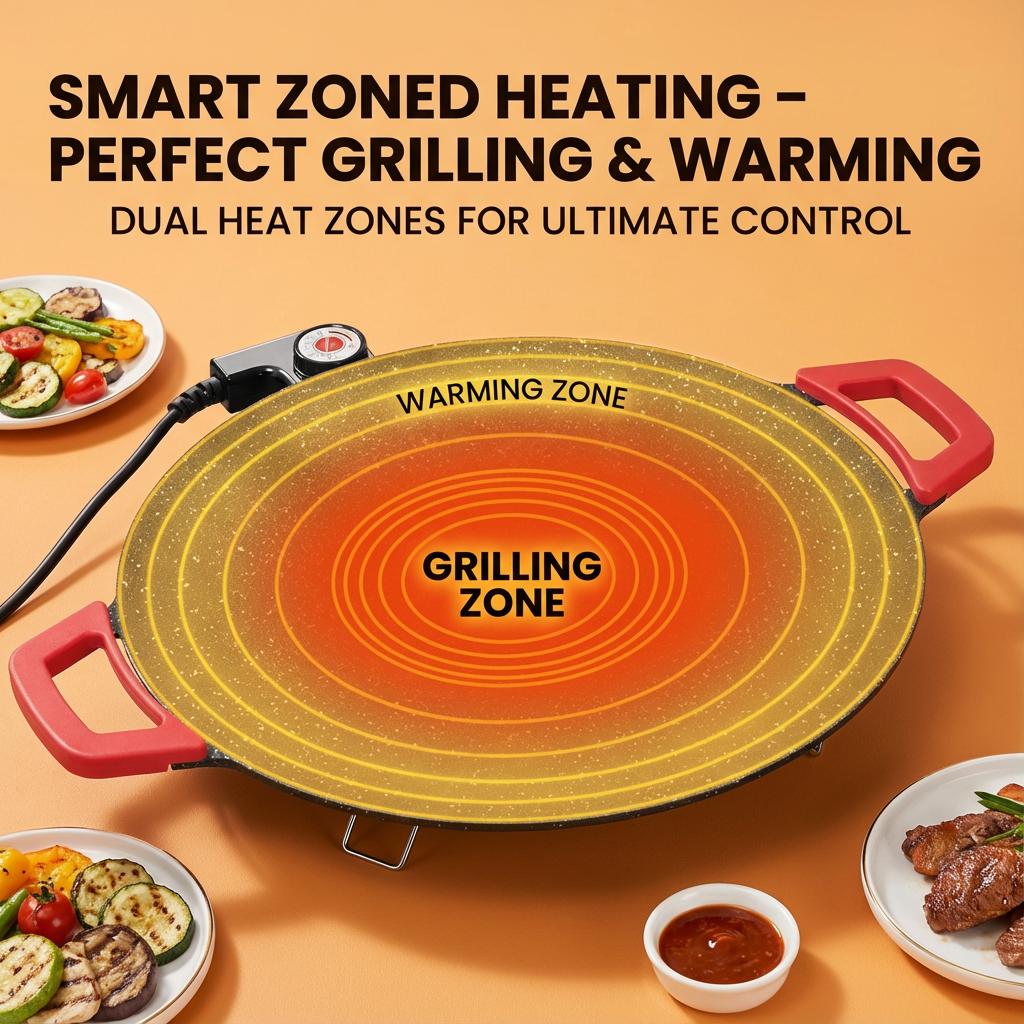 Portable Electric Comal, Indoor Smokeless Korean BBQ Grill, Non-stick Griddle for Tortillas, Adjustable Temperature Control, Asador de Carne