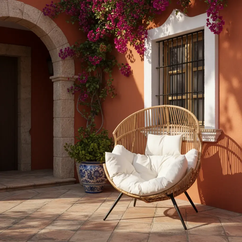 Sillón Mecedora Tipo Huevo de Ratán