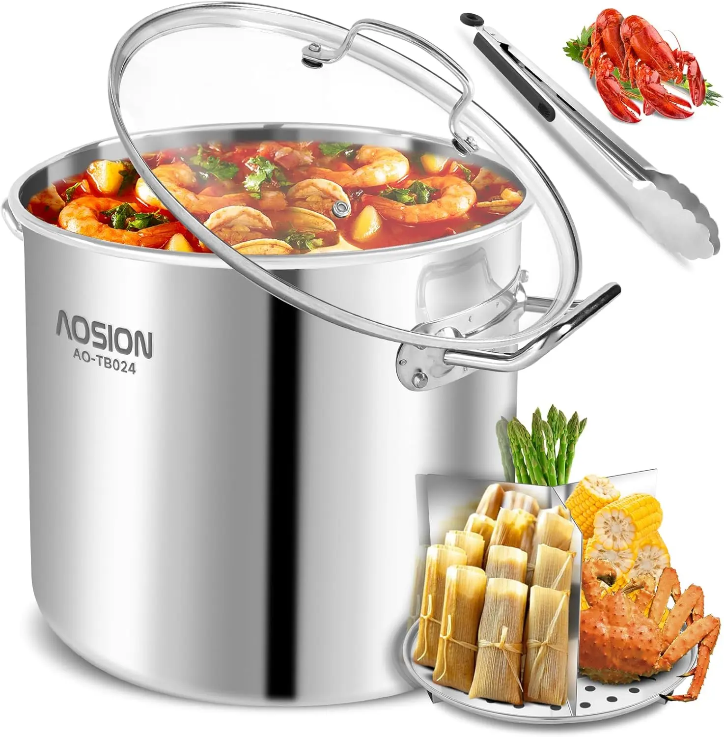 Olla Vaporera para Tamales 22.7 L de Acero Inoxidable con Tapa de Vidrio