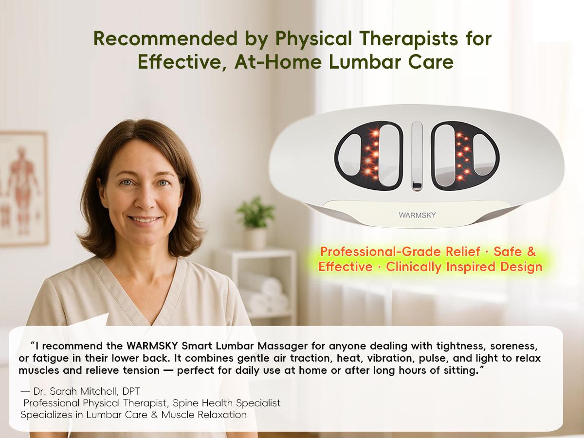 Spinal Decompression Massager with Soothing Warm Therapy & Air Traction &ndash;WARMSKY Smart Lower Back Device for Sciatica Support, Lumbar Pressure & Stiffness Relief &ndash; Thoughtful Gift for Parents