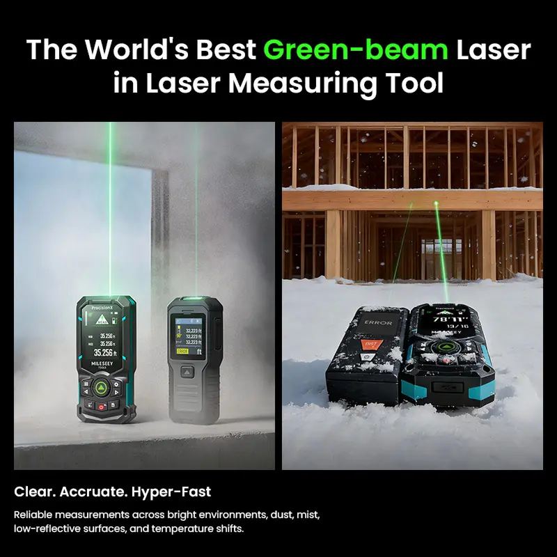 Medidor Láser de Distancia 120 m Recargable con Bluetooth y Láser Verde IPS 2.4"