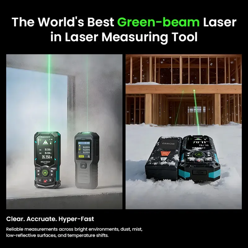 Medidor Láser de Distancia 120 m Recargable con Bluetooth y Láser Verde IPS 2.4"