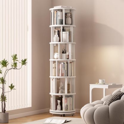 Librero giratorio de madera maciza – 6 niveles con ruedas