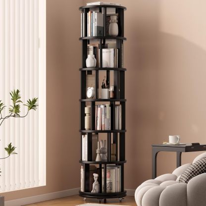 Librero giratorio de madera maciza – 6 niveles con ruedas