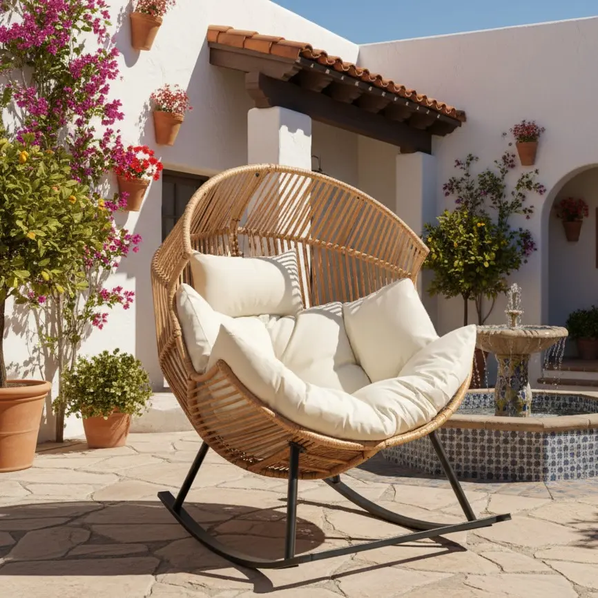 Sillón Mecedora Tipo Huevo de Ratán