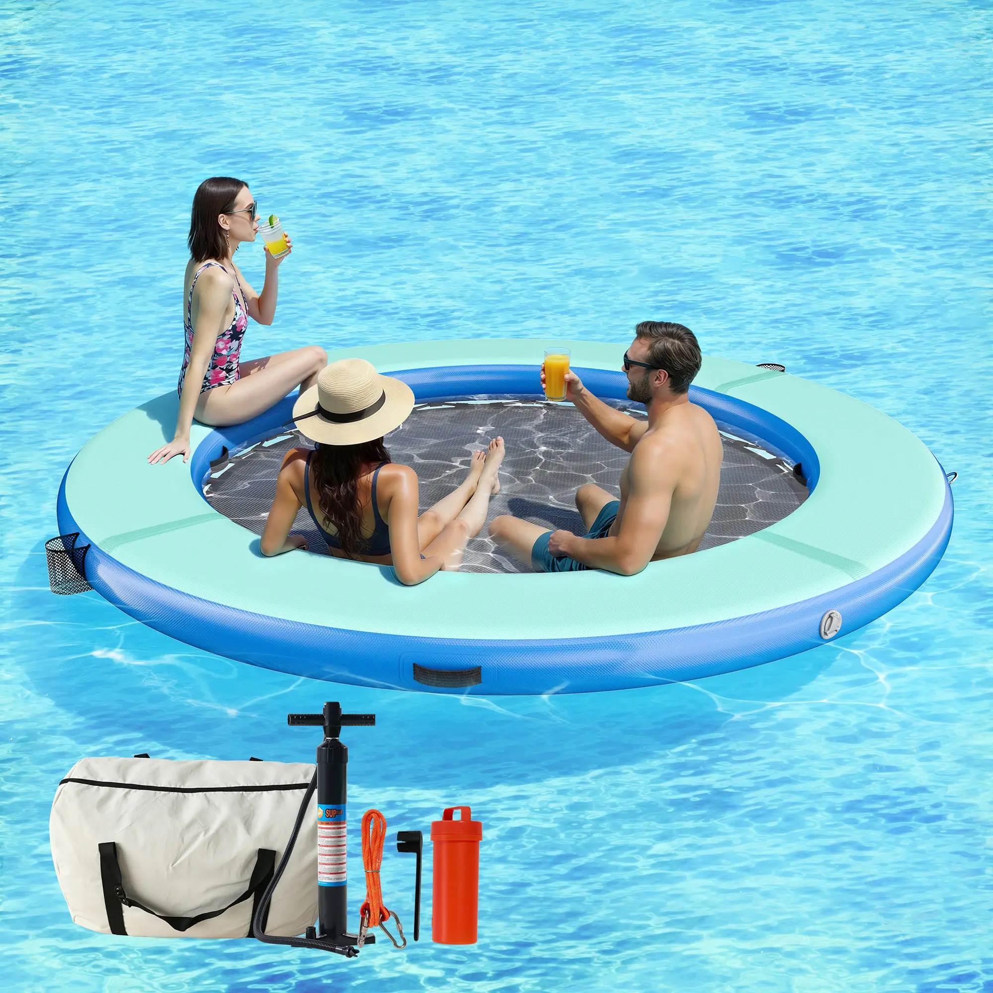 Plataforma flotante inflable con malla para piscina