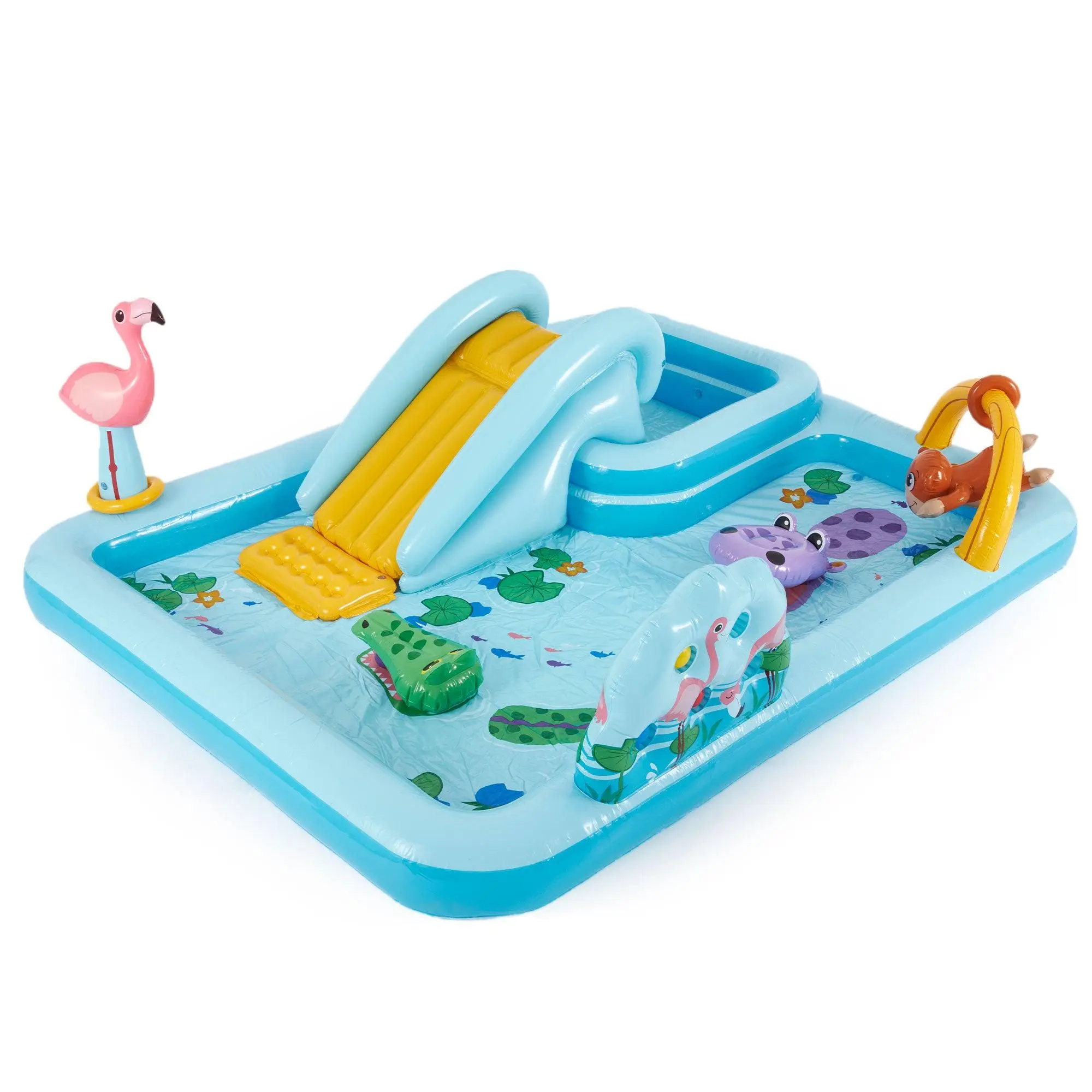 Alberca inflable 2 en 1 con tobogán y aspersores
