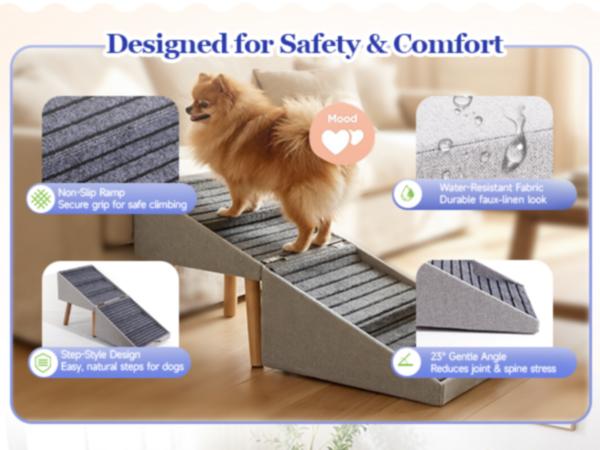 17'' Dog Stairs Ramp for Couch | Wooden Ottoman Ramp for Sofa or Short Bed | for Senior,Small, Medium Dogs, Dachshund | 2-in-1 Convertible Home Step Stool with Wood Foot