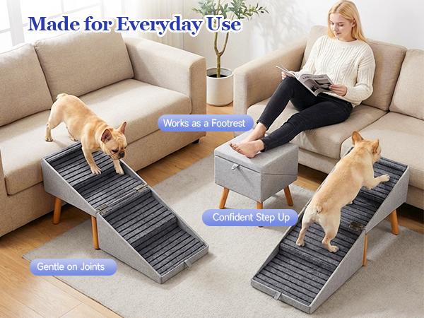 17'' Dog Stairs Ramp for Couch | Wooden Ottoman Ramp for Sofa or Short Bed | for Senior,Small, Medium Dogs, Dachshund | 2-in-1 Convertible Home Step Stool with Wood Foot