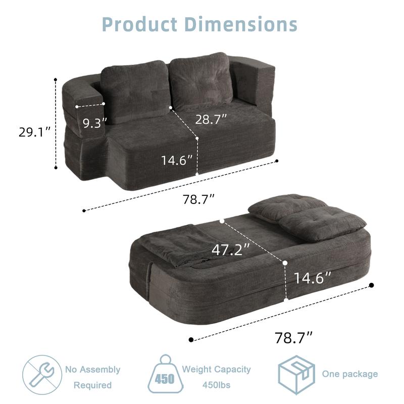 Sofá Cama 2 en 1 Acolchado con Manta y Almohadas