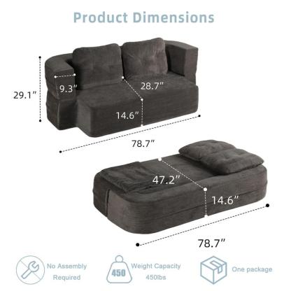 Sofá Cama 2 en 1 Acolchado con Manta y Almohadas
