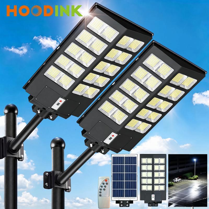 Farola solar para exteriores Hoodink, 450.000 lúmenes, 3 modos LED, sensor de movimiento, resistente al agua (IP65); ideal para jardín, calle, patio y porche.