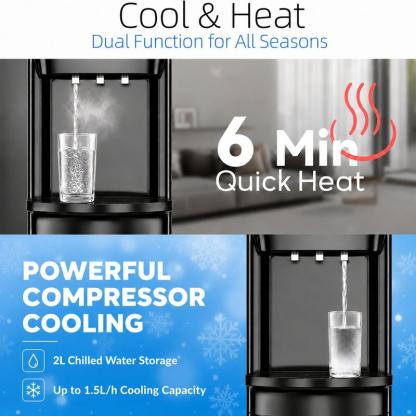 Dispensador de agua MANASTIN de carga inferior (con cable): compatible con botellas de 3 o 5 galones, funciones de calentamiento y enfriamiento (refrigeración por compresor), 3 temperaturas (caliente, fría y ambiente), bloqueo de seguridad para niños, ale