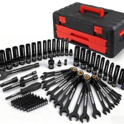 Juego de herramientas de mecánica premium de 132 o 148 piezas: juego de vasos (pulgadas/métrico) con encastre de 1/4" y 3/8", llaves de carraca, extensiones y adaptadores, carraca de liberación rápida, kit profesional de reparación de automóviles con male
