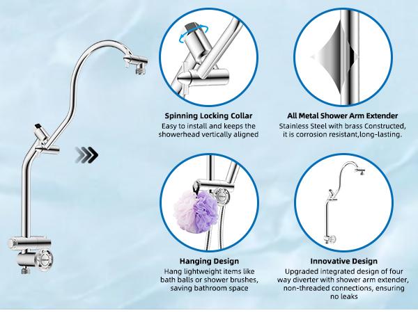 Hibbent Upgraded Chrome Fixed Shower Head Combo - 13'' Easy Reach High Pressure Rainfall Shower, 5-Jet Fixed Showerhead, 10-Mode Handheld, 12'' Extension Arm, 4-Way Diverter, 71'' Hose, Holder, cUPC Certified (Multi-Spray, Adjustable), Jets Fixed Showerhe