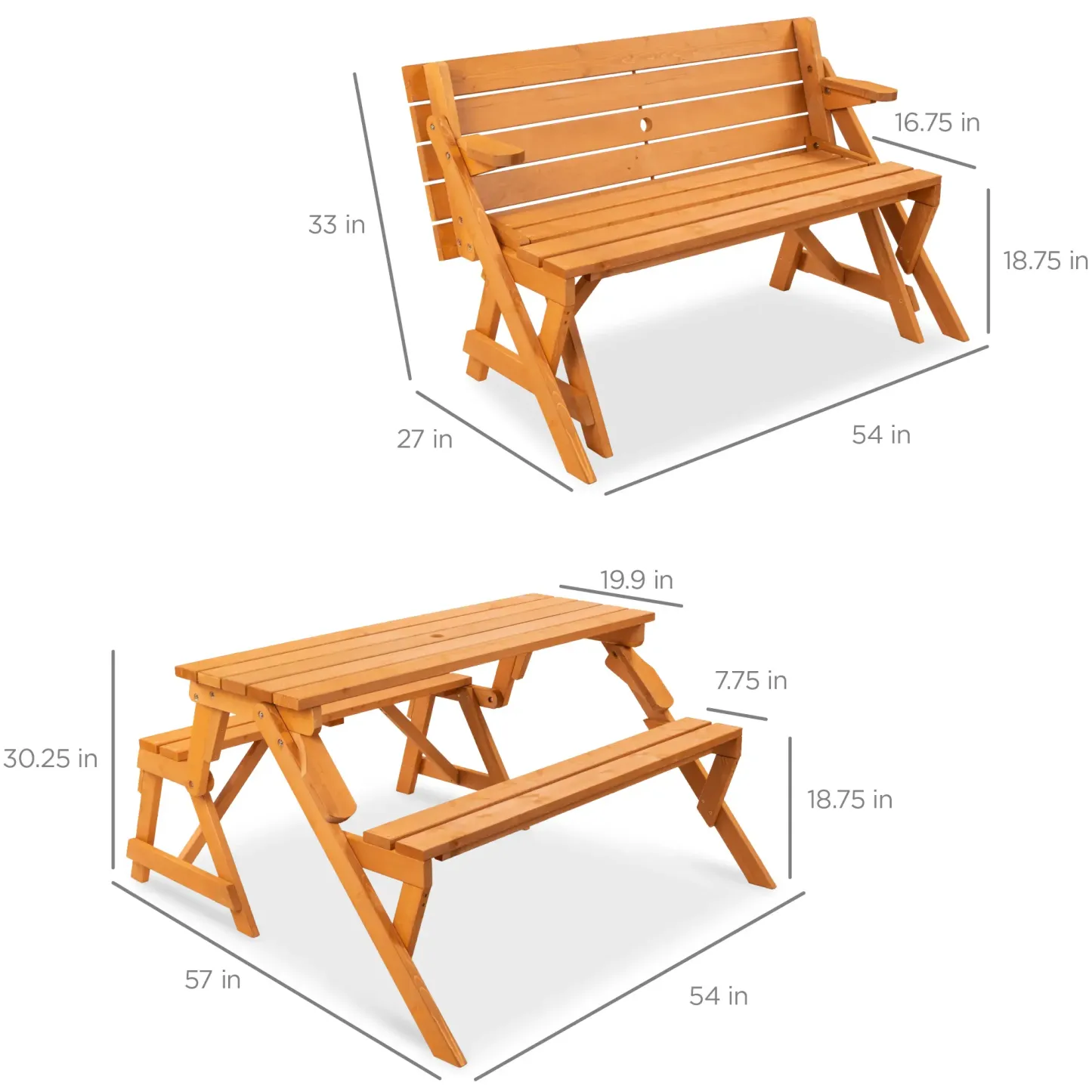 Mesa de Picnic 2 en 1 de Madera para Exteriores
