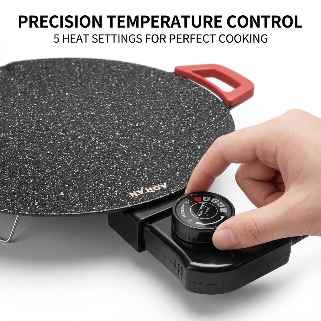 Portable Electric Comal, Indoor Smokeless Korean BBQ Grill, Non-stick Griddle for Tortillas, Adjustable Temperature Control, Asador de Carne