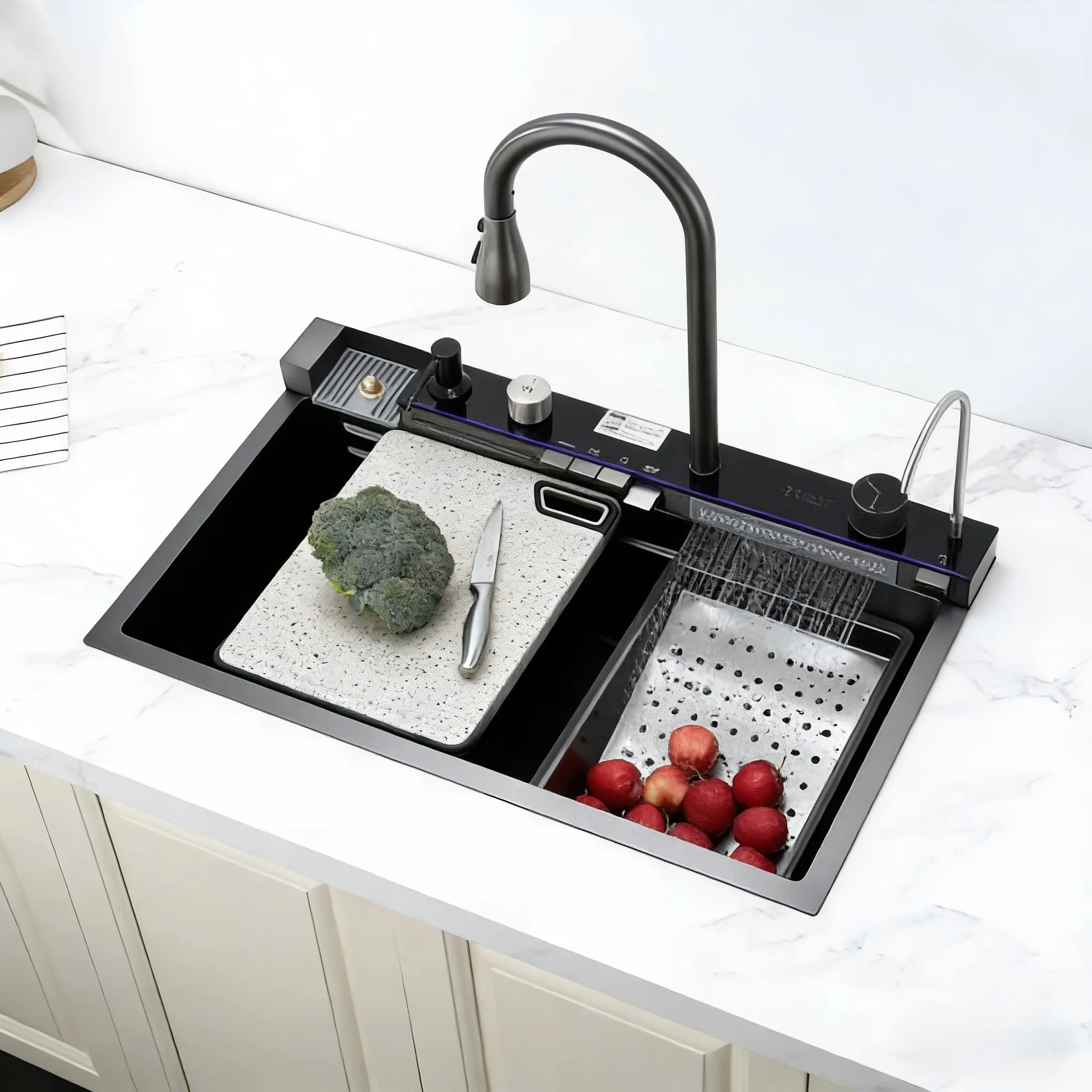 Fregadero Inteligente de Acero Inoxidable 76 cm con Accesorios