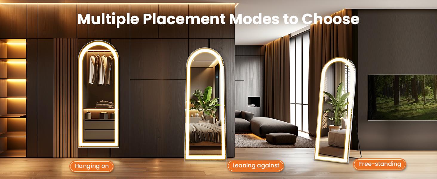 Floor Mirror, Stand Mirror Full Length with LED Lights, Dimming & 3 Color Lighting, Aluminum Alloy Thin Frame for Bedroom, Dressing Room Decor
