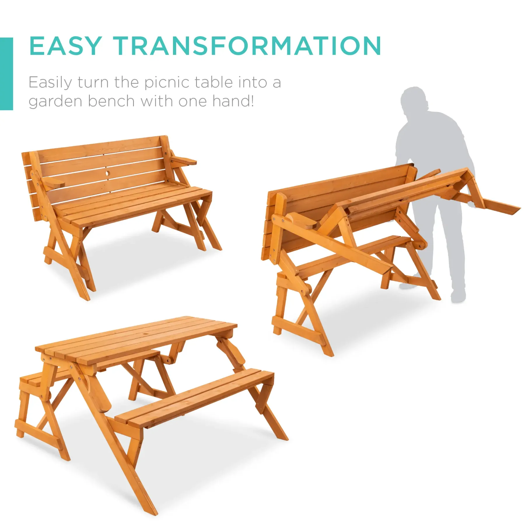 Mesa de Picnic 2 en 1 de Madera para Exteriores