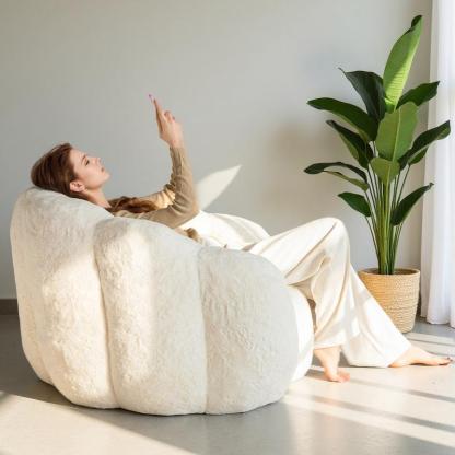 Sillón Puff Floral de Pelo Sintético Suave