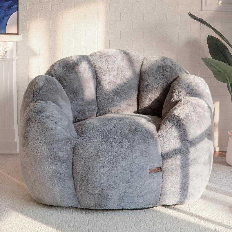 Sillón Puff Floral de Pelo Sintético Suave