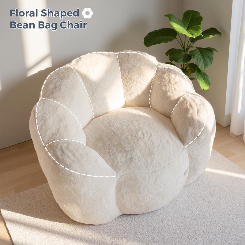 Sillón Puff Floral de Pelo Sintético Suave