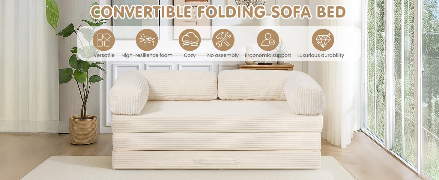 Winzoo 5-in-1 Convertible Folding Sofa Bed Queen Tri-Fold Mattress with Armrests Boneless Floor Sofa Futon Couch for Living Room Bedroom Apartment Winzoo 5-in-1 Convertible Folding Sofa Bed Queen Tri-Fold Mattress with Armrests Boneless Floor Sofa Futon Couch for Living Room Bedroom Apartment