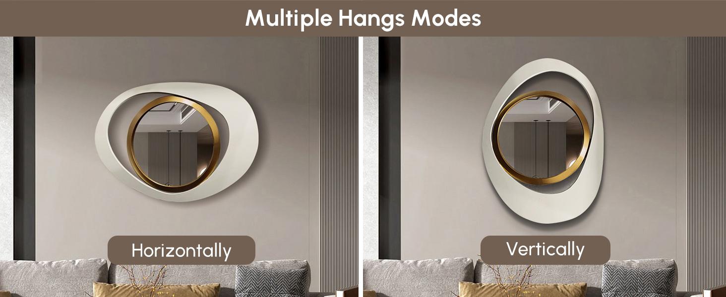 Homary One Piece Elegant 23.6-Inch White & Gold Geometric Decorative Reflective Glass Wall Mirror for Living Room, Entryway, and Bedroom Installation