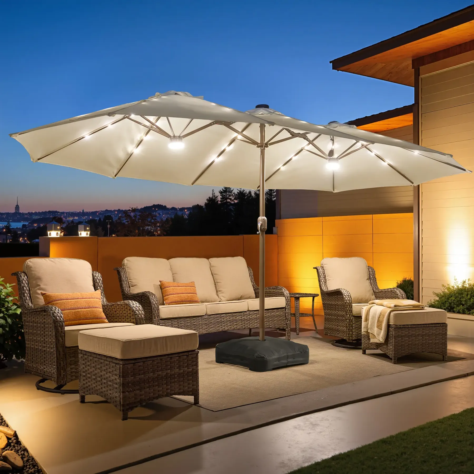 Sombrilla Rectangular de 4.5 m con Luz Solar