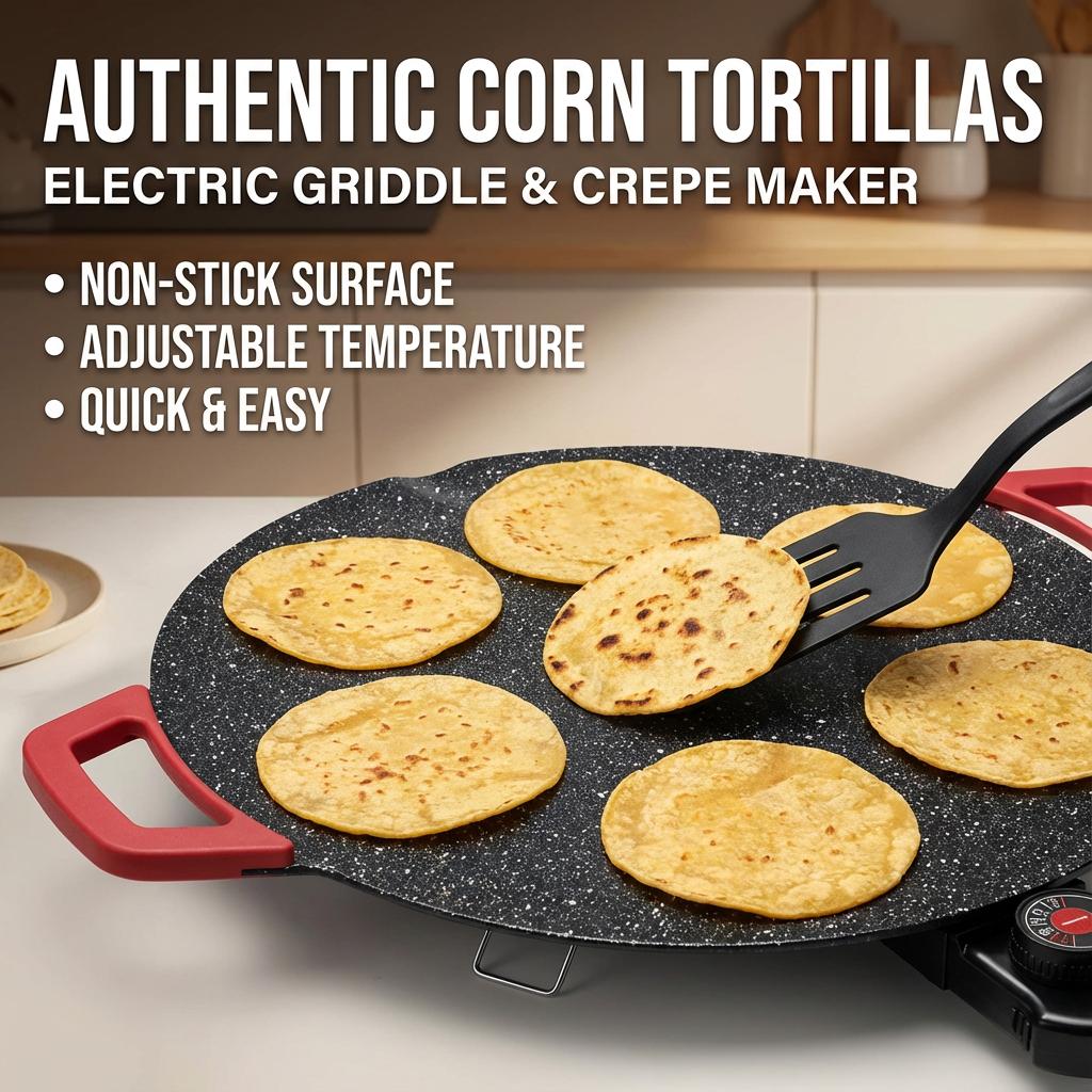 Portable Electric Comal, Indoor Smokeless Korean BBQ Grill, Non-stick Griddle for Tortillas, Adjustable Temperature Control, Asador de Carne