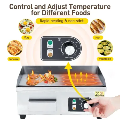 Plancha Eléctrica Acero Inoxidable Anti-adherente Temperatura Ajustable