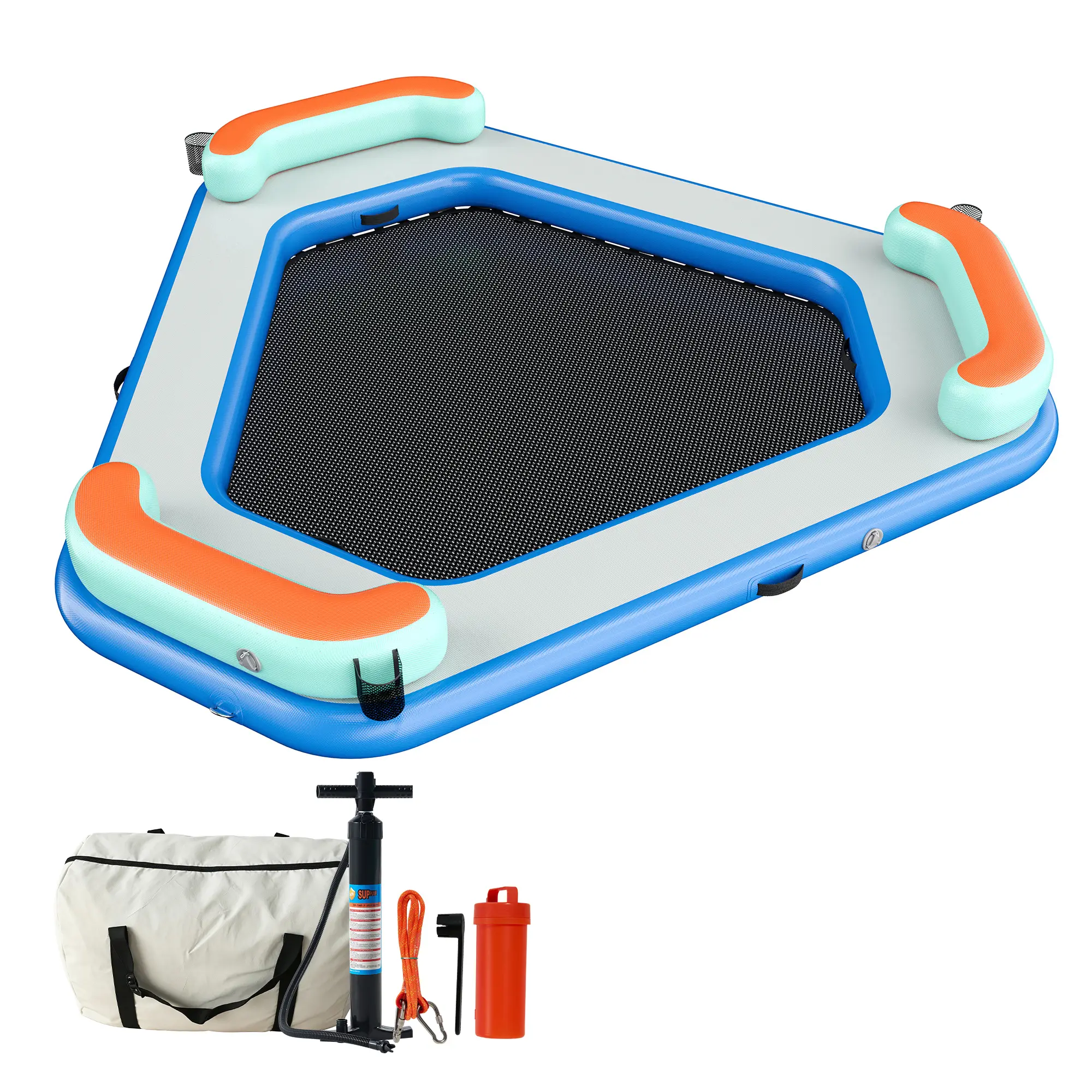 Plataforma flotante inflable con malla para piscina