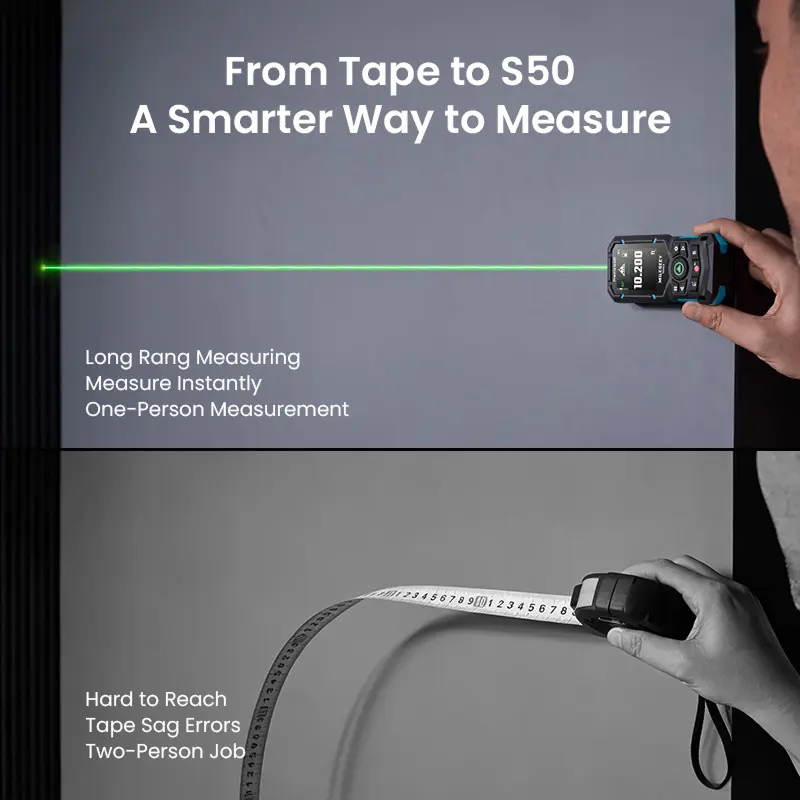Medidor Láser de Distancia 120 m Recargable con Bluetooth y Láser Verde IPS 2.4"