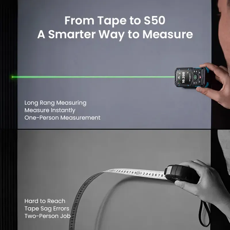 Medidor Láser de Distancia 120 m Recargable con Bluetooth y Láser Verde IPS 2.4"