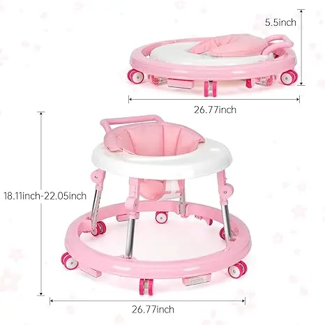 Andadera Plegable para Bebé 6-18 Meses con 9 Alturas Ajustables y Ruedas 360° Antivuelco