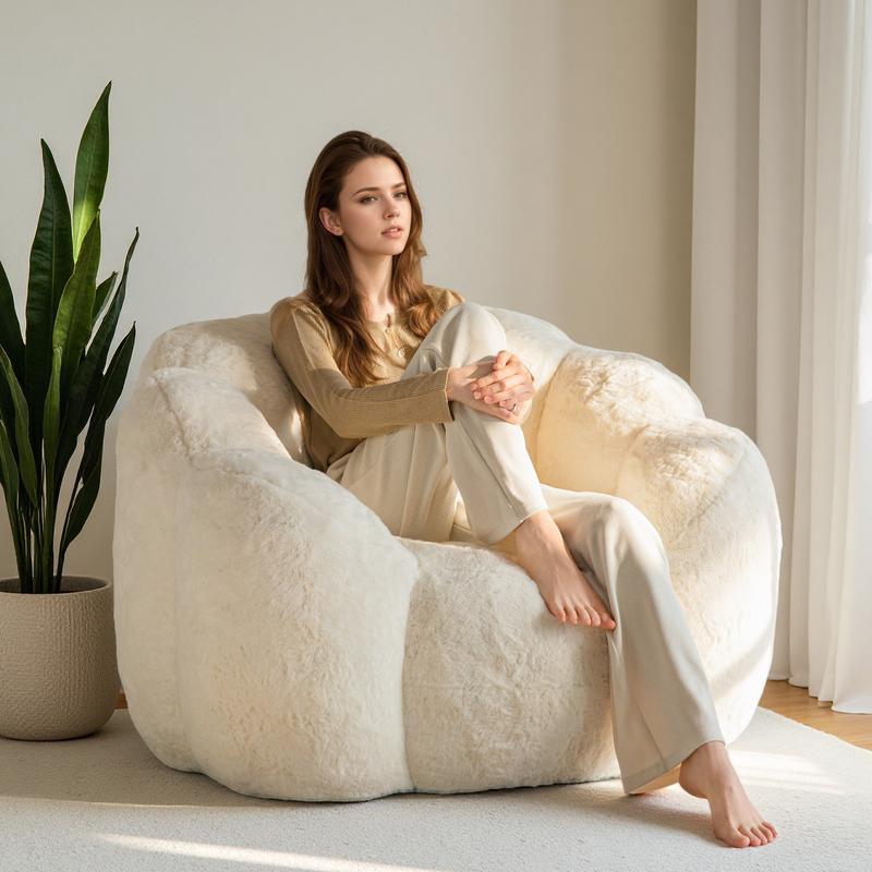 Sillón Puff Floral de Pelo Sintético Suave