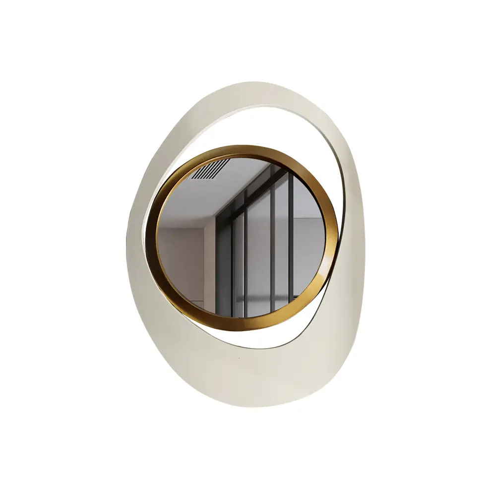 Espejo decorativo de pared - Geométrico blanco y dorado
