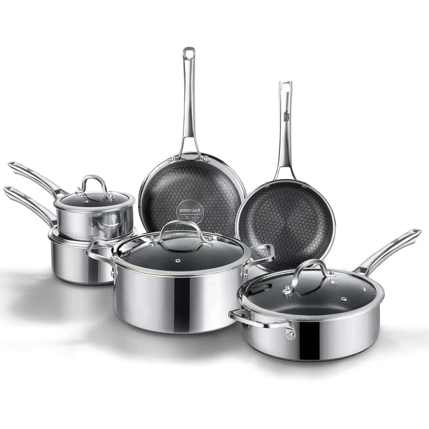 Batería de Cocina Antiadherente de Acero Inoxidable 10 Piezas con Tapas para Inducción