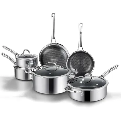 Batería de Cocina Antiadherente de Acero Inoxidable 10 Piezas con Tapas para Inducción