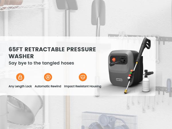 【DealsForYouDays】Giraffe Tools Grandfalls Retractable Pressure Washer G20 2400 PSI 2.0 GPM with 65FT Hose Reel, 4 Nozzles for Floor, Cars, Patios & More