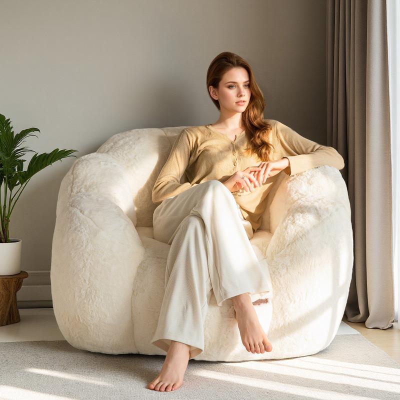Sillón Puff Floral de Pelo Sintético Suave