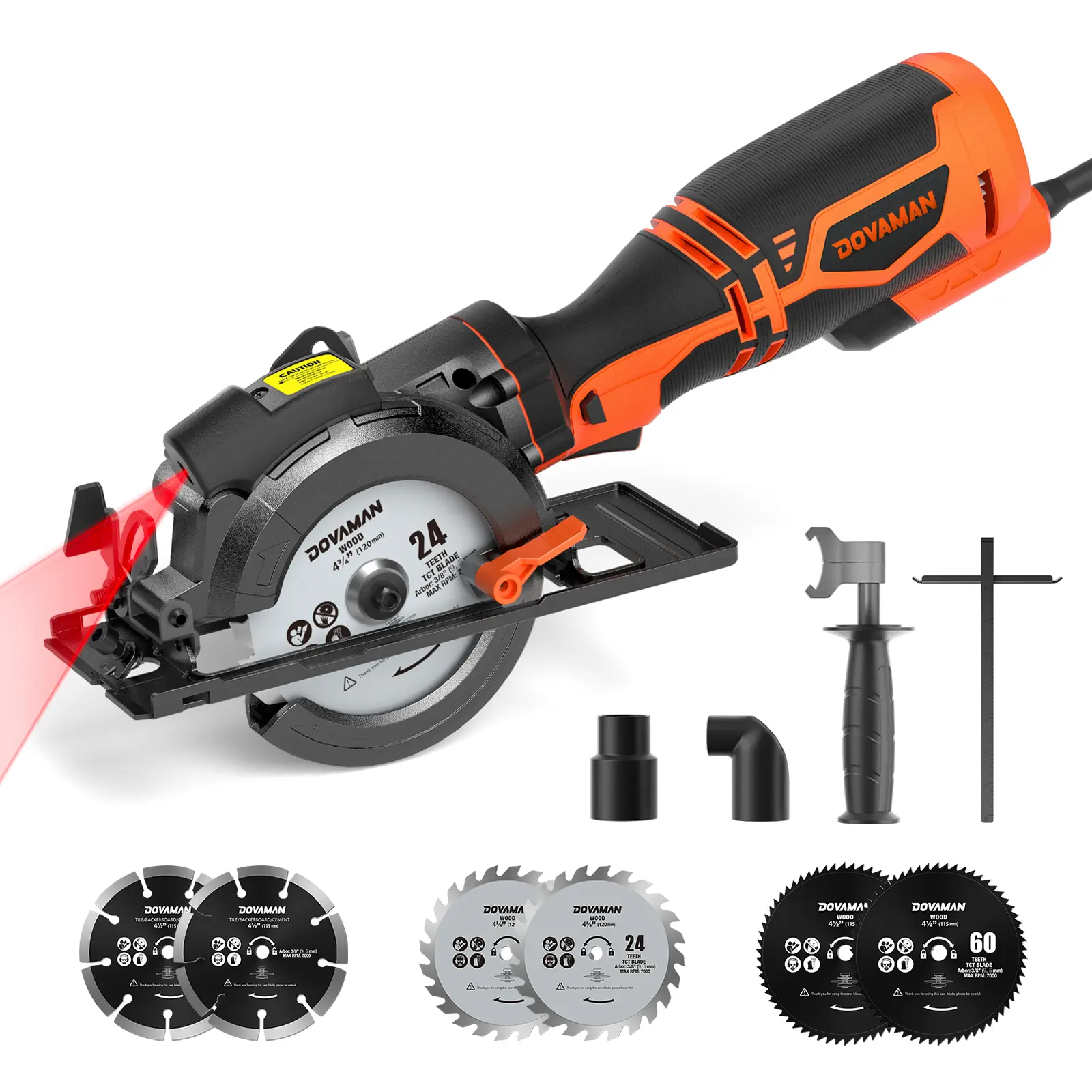 Sierra Circular Compacta 4-1/2" 710W con Láser y 6 Discos de Corte Multiuso