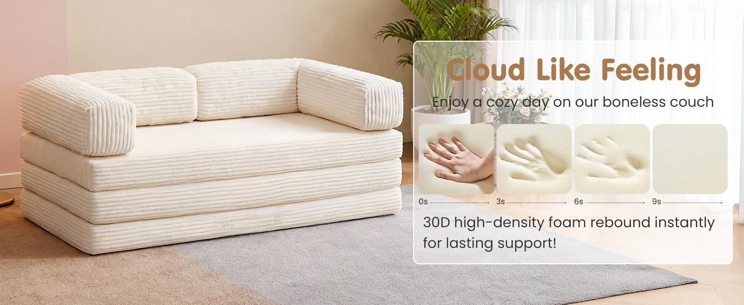 Winzoo 5-in-1 Convertible Folding Sofa Bed Queen Tri-Fold Mattress with Armrests Boneless Floor Sofa Futon Couch for Living Room Bedroom Apartment Winzoo 5-in-1 Convertible Folding Sofa Bed Queen Tri-Fold Mattress with Armrests Boneless Floor Sofa Futon Couch for Living Room Bedroom Apartment