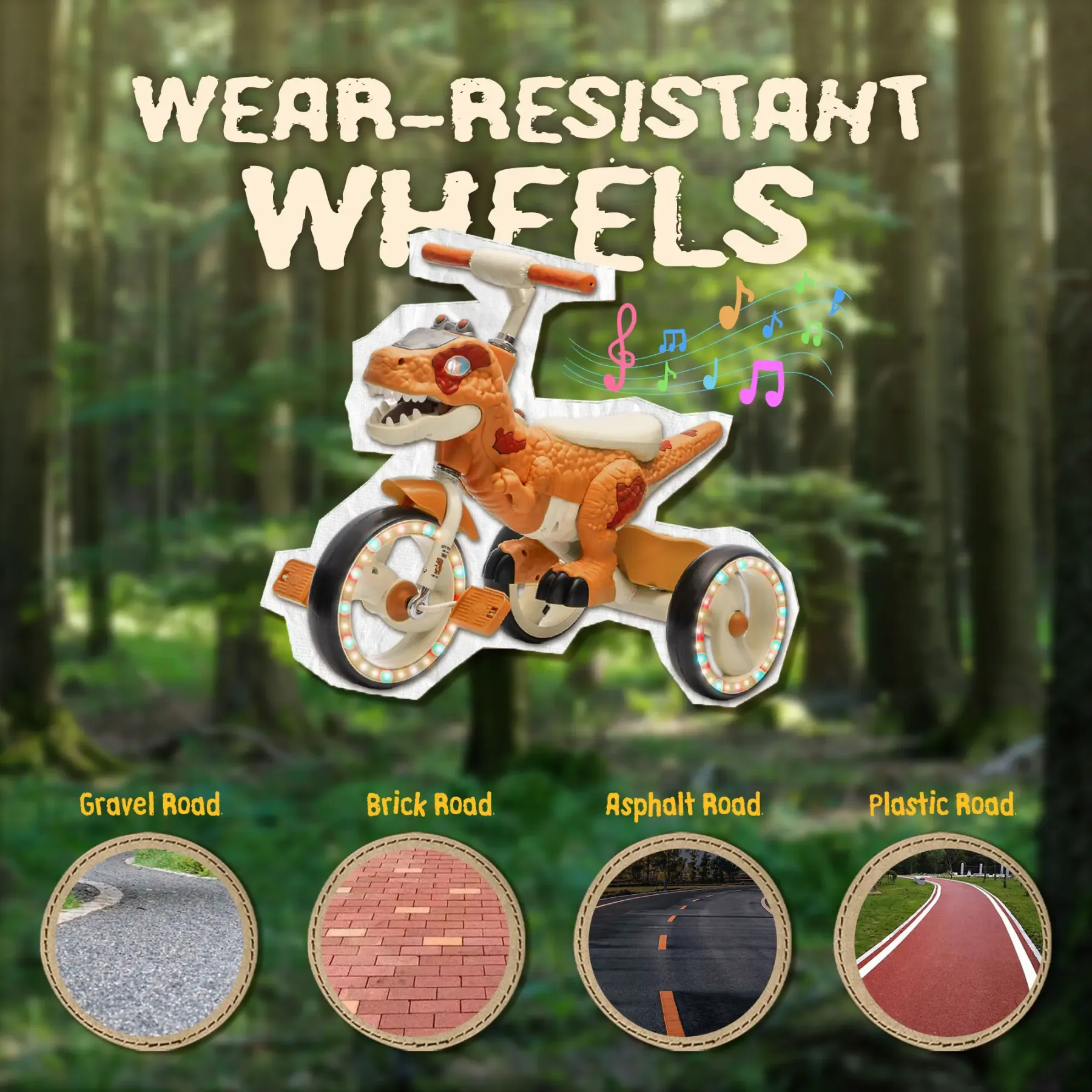 Triciclo Infantil de Dinosaurio - Ruedas Iluminadas, Música y Sonidos