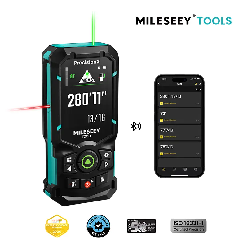 Medidor Láser de Distancia 120 m Recargable con Bluetooth y Láser Verde IPS 2.4"