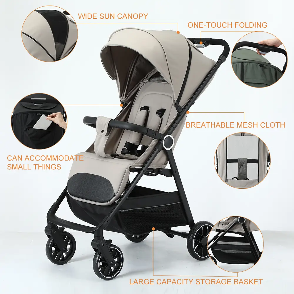 Lightweight Baby Stroller, All-Round Stroller for Babies 0-3 Years Old: One-Click Fold, Zippered Extended Sun Canopy, Only 11.68 lbs, Features Large Storage Basket, Suitable for Travelling #Summervibes