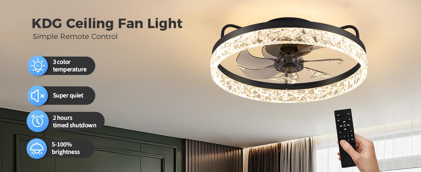 Modern Flush Mount Ceiling Fan with LED Lights, 3 Color Temperatures Dimmable Fan Light with Reversible Airflow, Quiet Bladeless Ceiling Fan with Remote & APP Control for Bedroom Living Room Dining Room#Summervibes